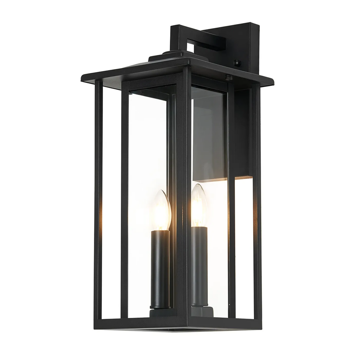 Dersingham IP54 Large Exterior Wall Light in Satin Black with Clear Glass