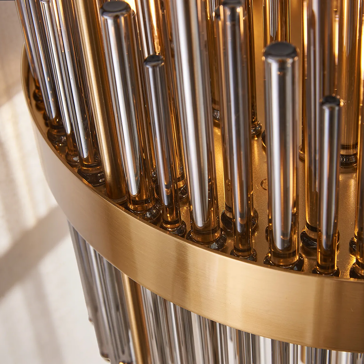 Eckington Floor Lamp in Brass with Smoked Glass Rods