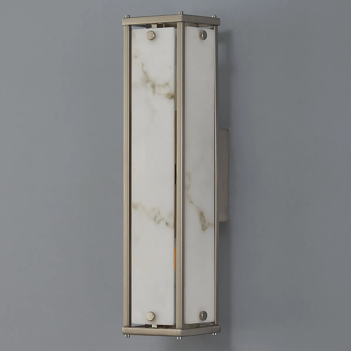 Scarva IP44 400mm Rectangular Wall Light in Satin Nickel with Grey Faux Alabaster