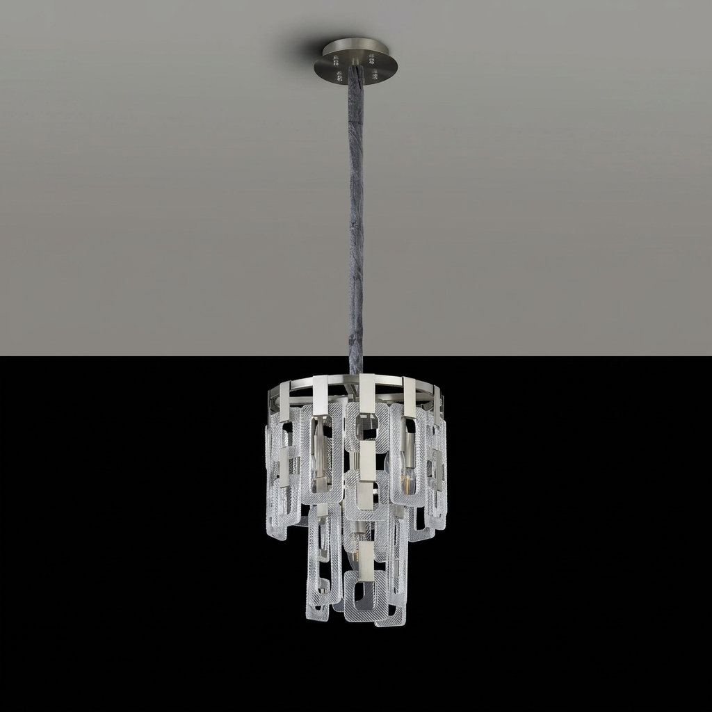 Heptonstall 300mm Two Tier Round Pendant in Satin Nickel with Clear Glass