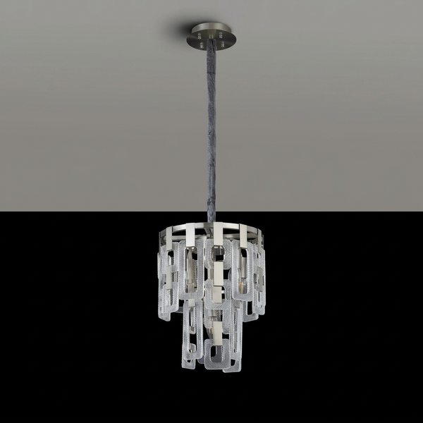 Heptonstall 300mm Two Tier Round Pendant in Satin Nickel with Clear Glass