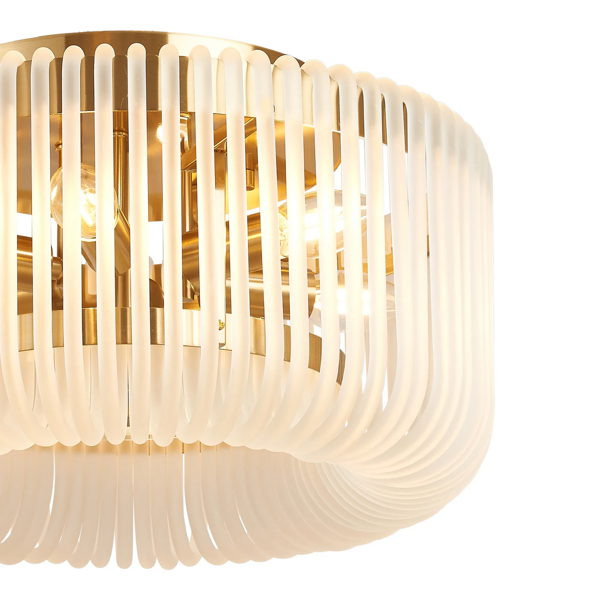 Jevington 400mm Flush Ceiling Light in Brass with Frosted Glass