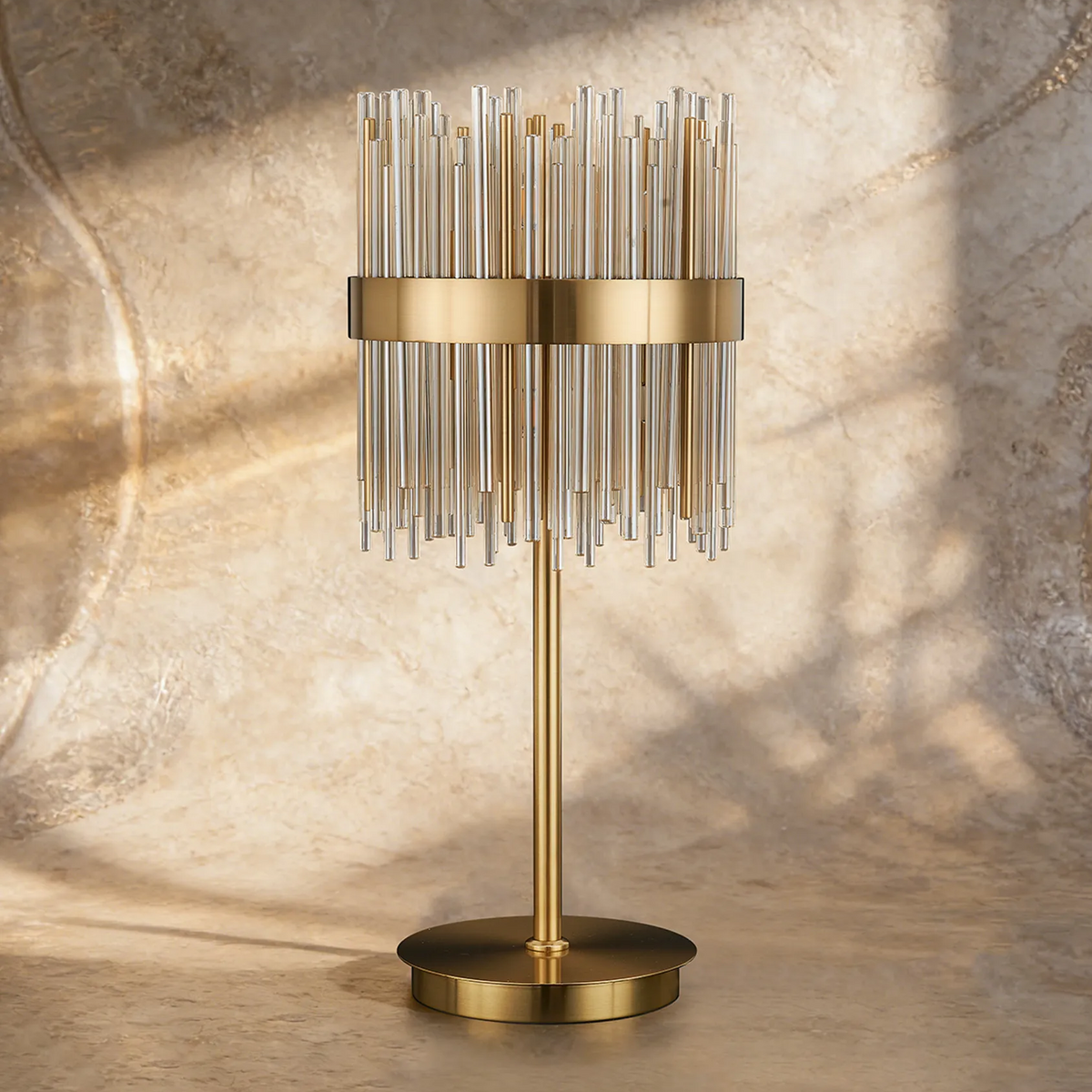 Eckington Table Lamp in Brass with Cognac Glass Rods