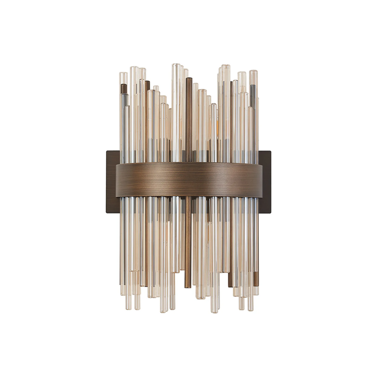 Bronze wall sconce with clear and amber glass rods