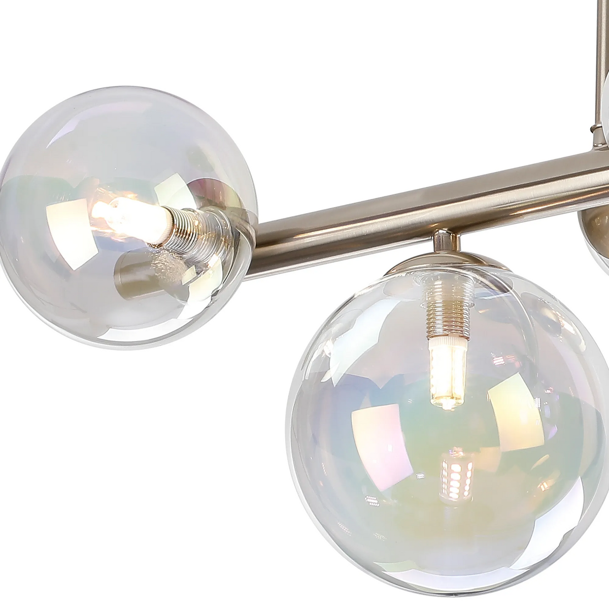 Shute 6lt Semi Flush Ceiling Light in Satin Nickel & Iridescent Plated Glass