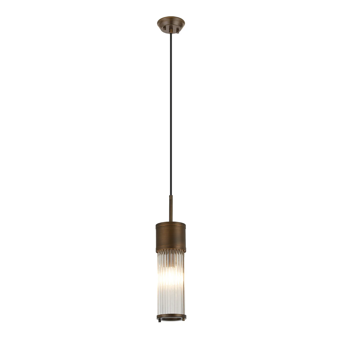 Tansley E14 IP44 Single Drop Pendant in Bronze with Clear Glass Rods