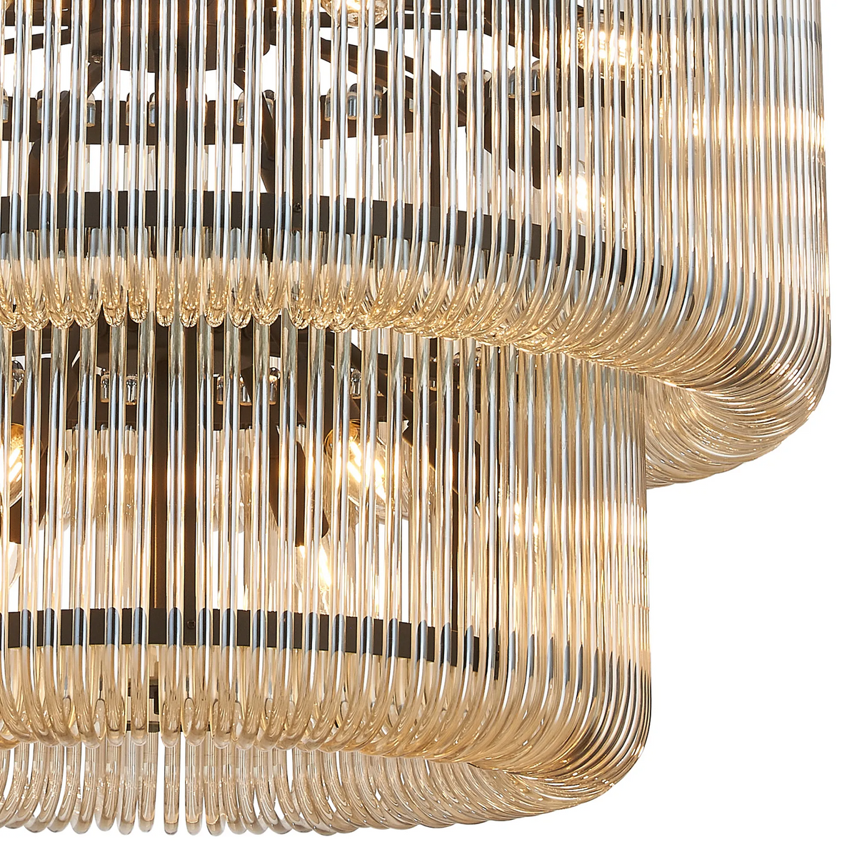 Jevington 780mm Two Tier Pendant or Semi Flush in Black with Smoke Brown Glass