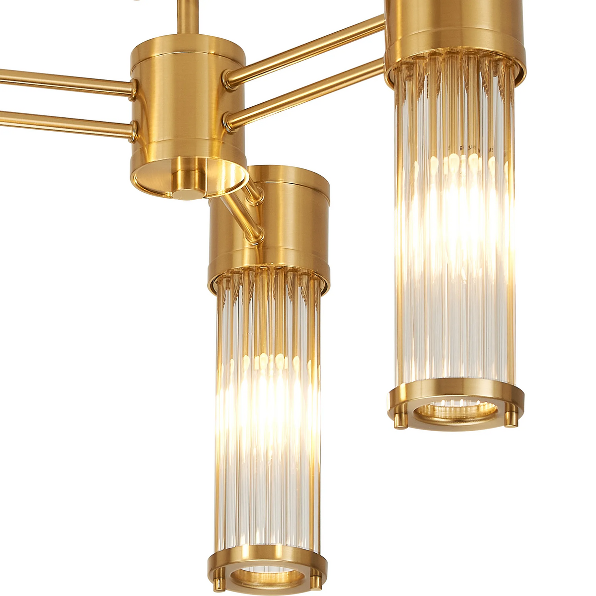 Tansley E14 IP44 Three Light Semi Flush Ceiling Light in Gold with Clear Glass Rods