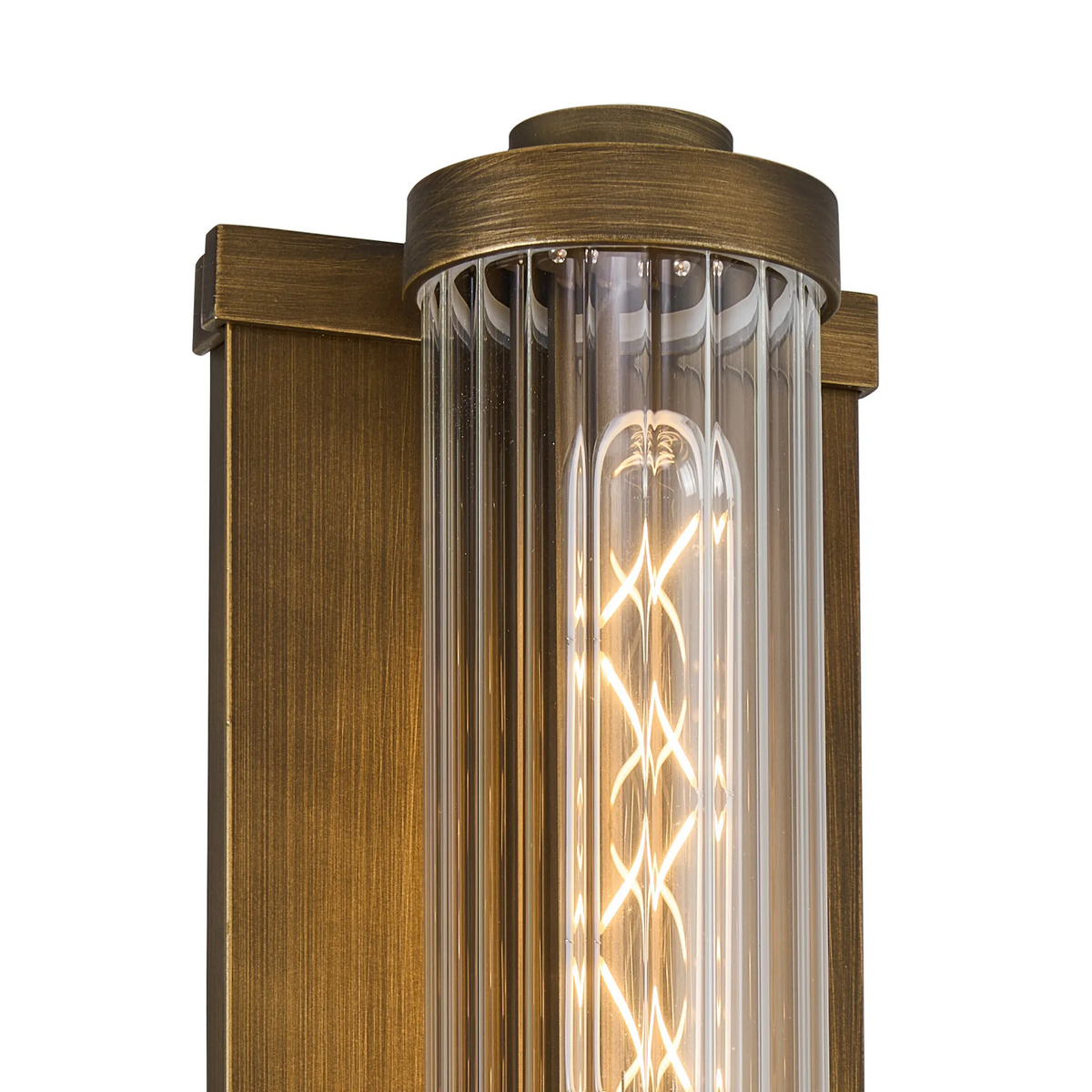 Beeley Large IP54 Wall Light in Matt Bronze with Ribbed Glass Shade