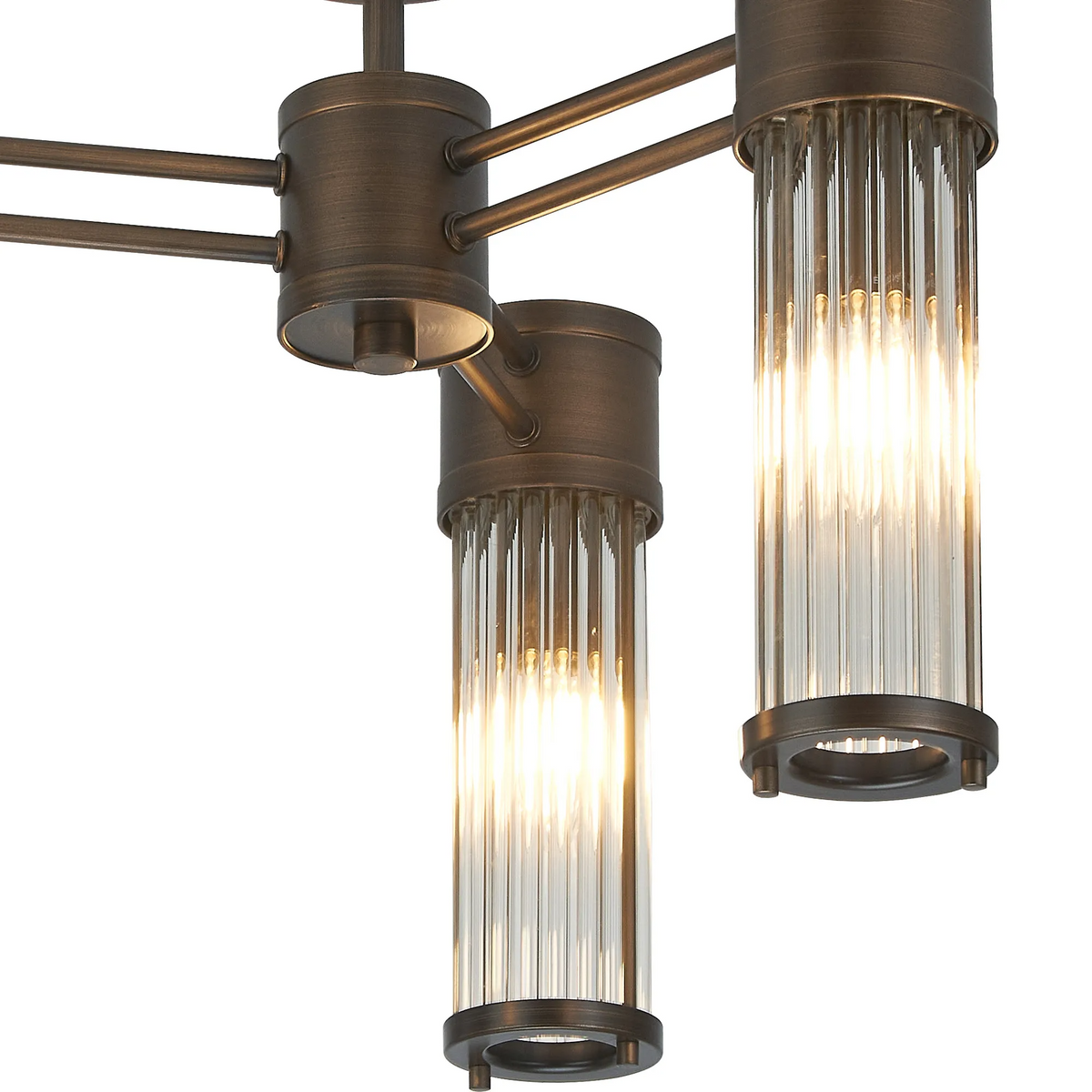 Tansley E14 IP44 Three Light Semi Flush Ceiling Light in Bronze with Clear Glass Rods