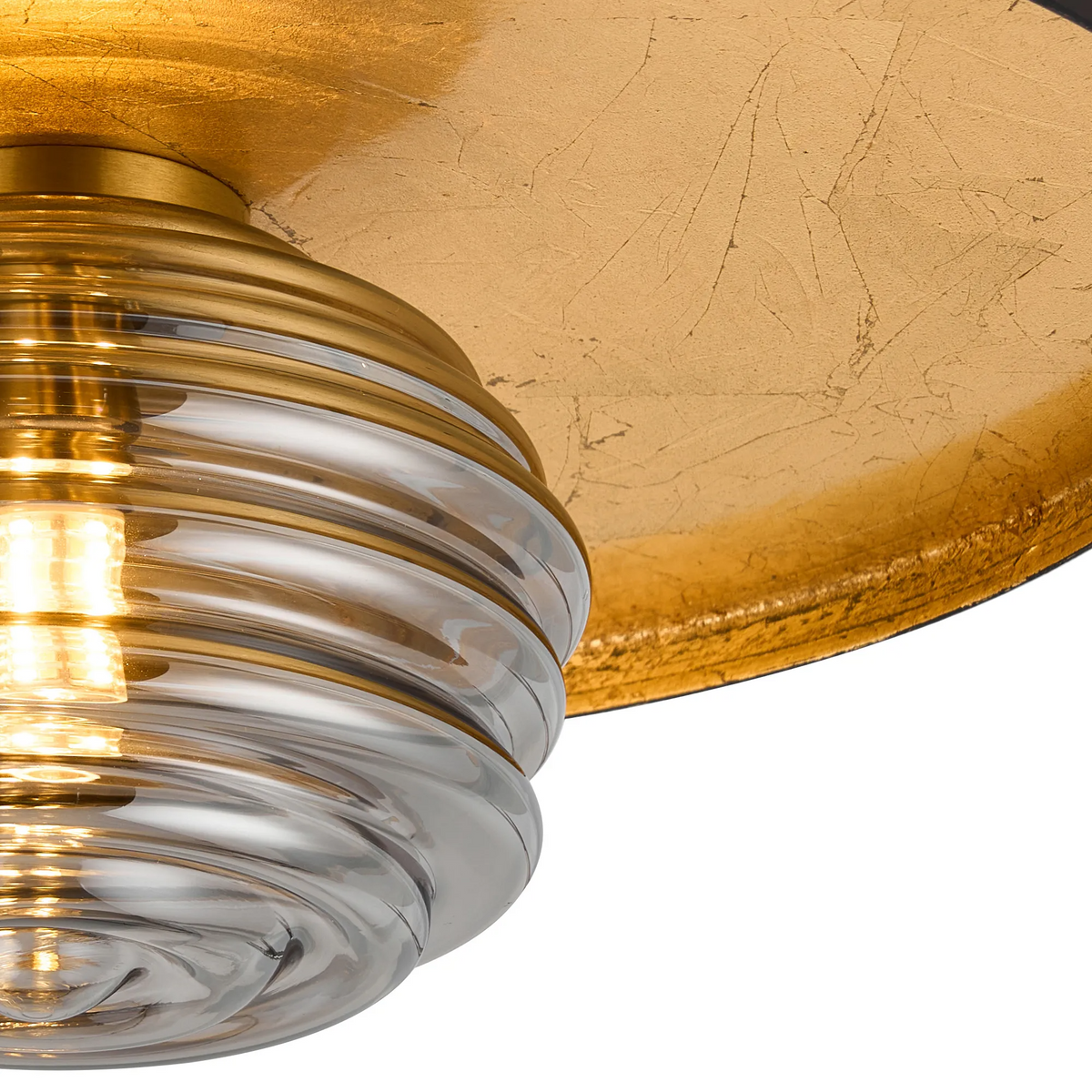Reston Wall or Ceiling Light in Coffee and Gold Leaf with Smoked Rippled Glass Shade