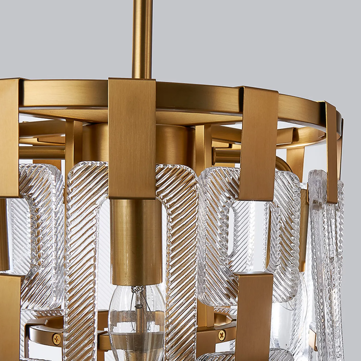 Heptonstall 300mm Two Tier Round Pendant in Matt Gold with Clear Glass