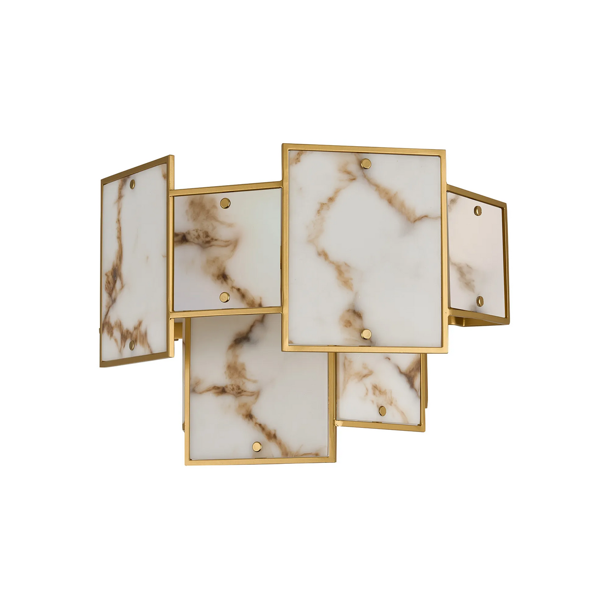 Gold framed wall sconce with rectangular white marble panels