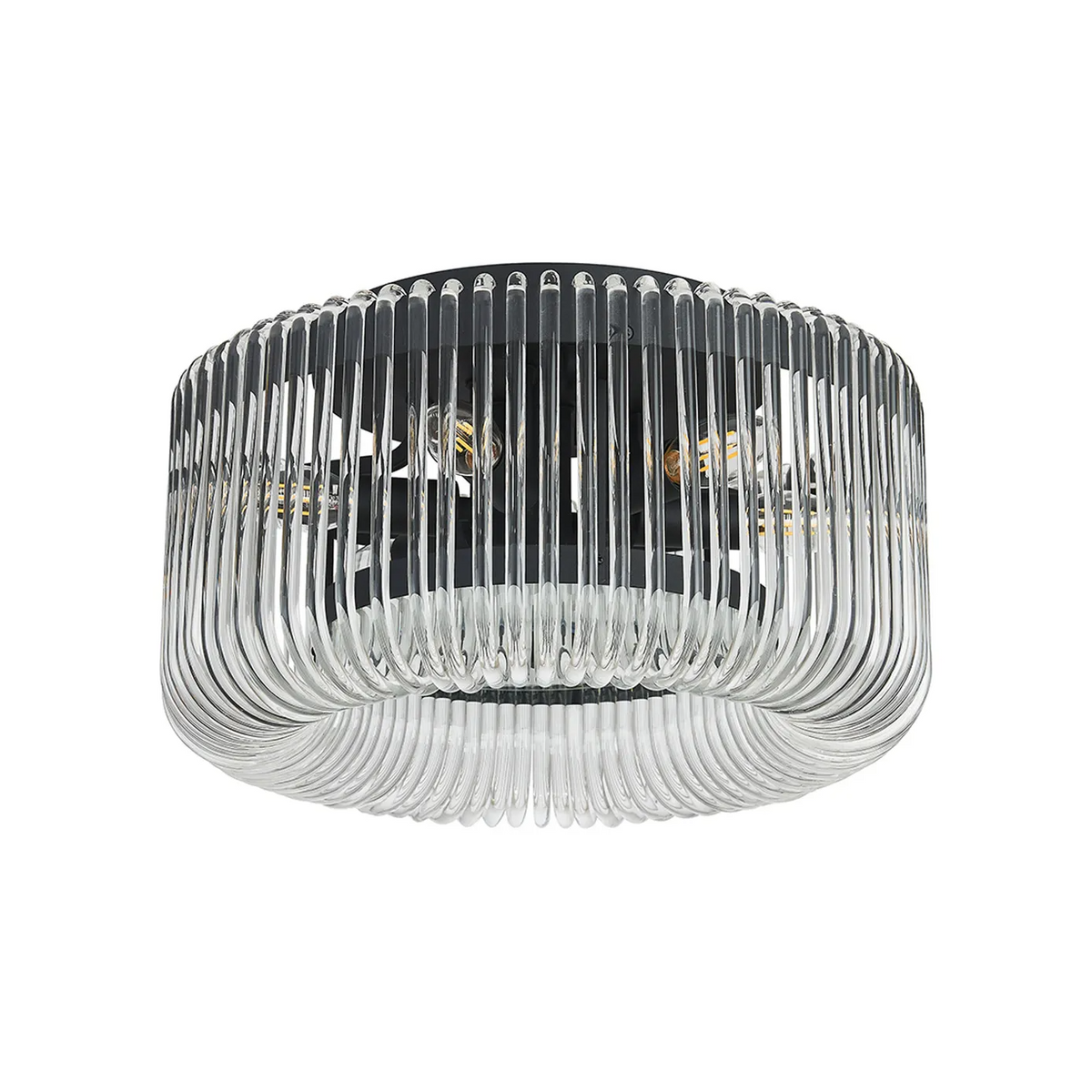 Jevington 400mm Flush Ceiling Light in Black with Clear Glass