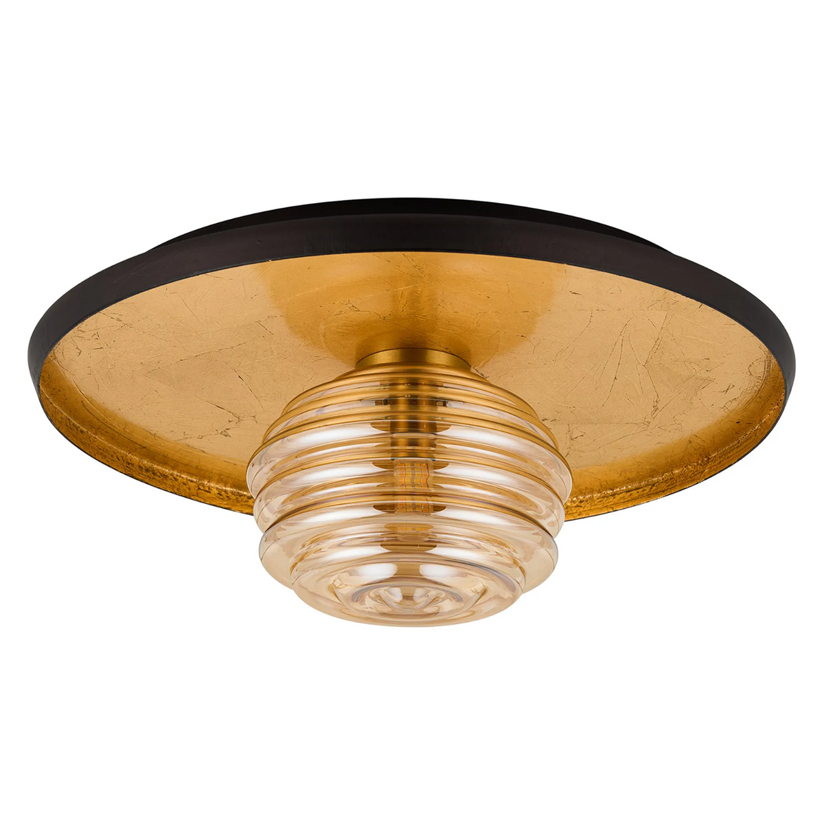Reston Wall or Ceiling Light in Coffee and Gold Leaf with Amber Rippled Glass Shade