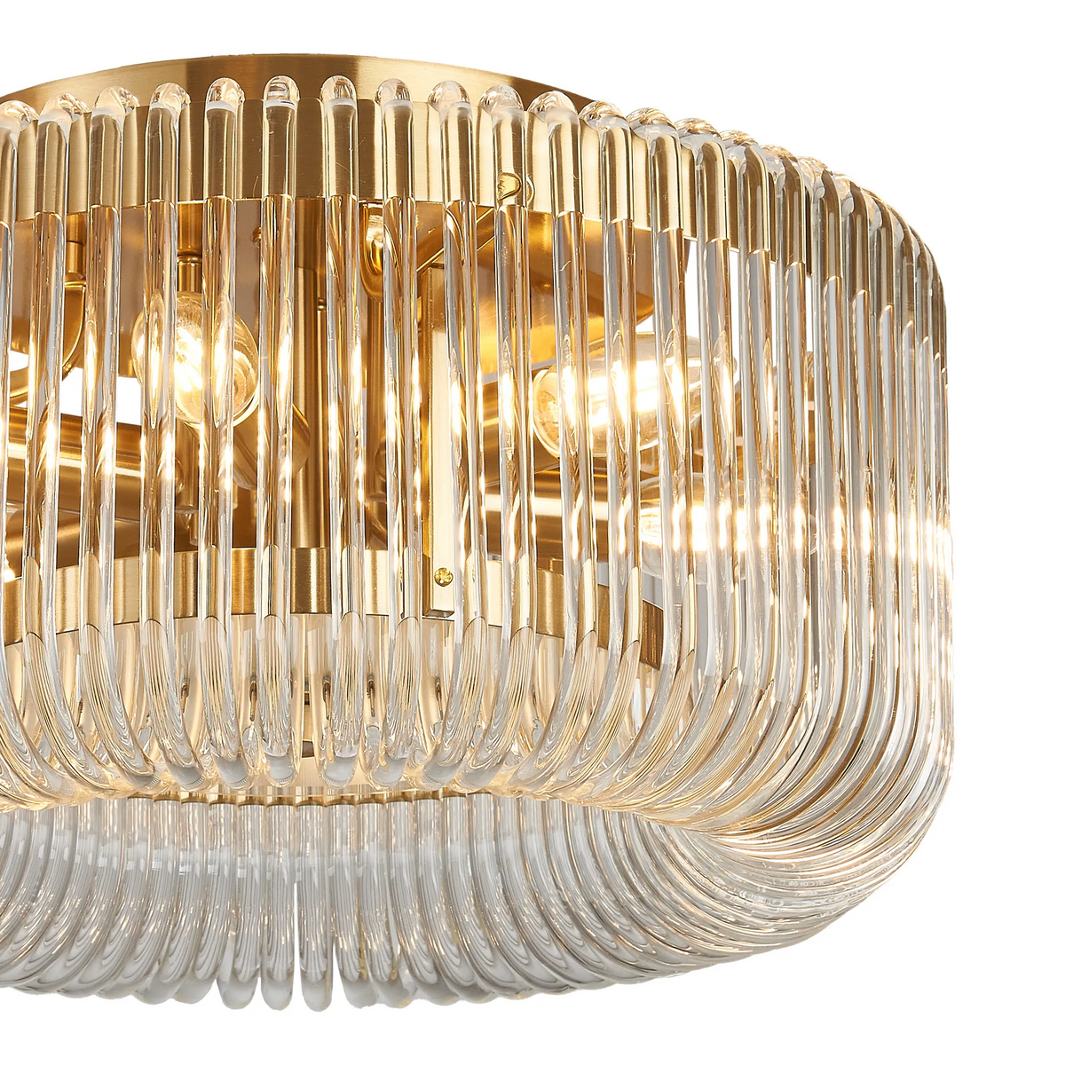 Jevington 400mm Flush Ceiling Light in Brass with Clear Glass