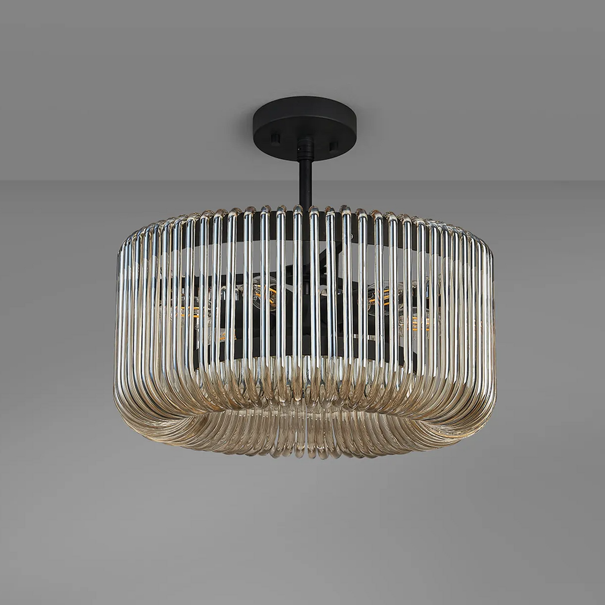 Jevington 400mm Pendant or Semi Flush in Black with Smoke Brown Glass