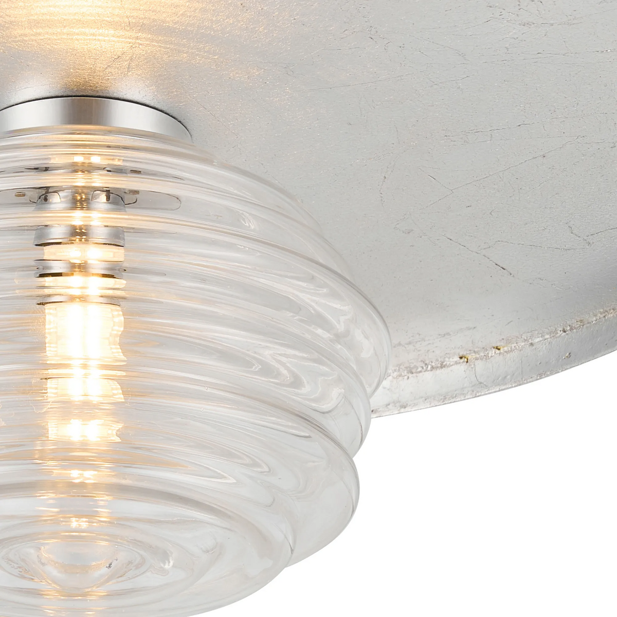 Reston Wall or Ceiling Light in Anthracite and Silver Leaf with Clear Rippled Glass Shade