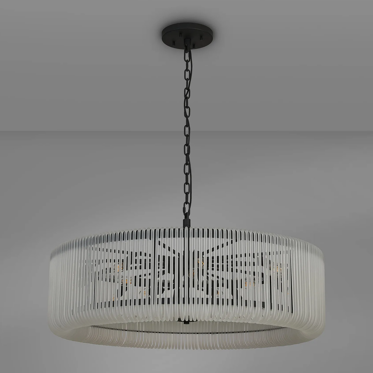 Jevington 1000mm Pendant or Semi Flush in Black with Frosted Glass