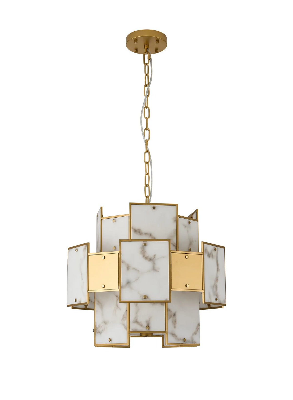 Gold chandelier with rectangular marble and gold panels