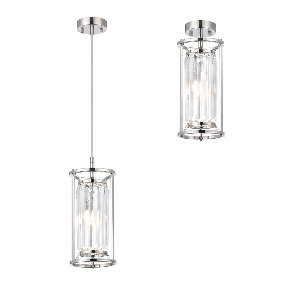 Torrington IP44 150mm Pendant in Polished Nickel with Clear Crystals