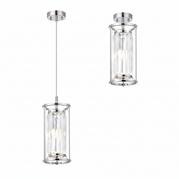 Torrington IP44 150mm Pendant in Polished Nickel with Clear Crystals