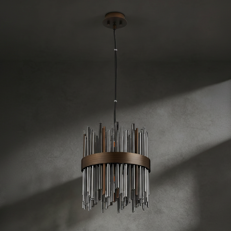 Bronze and silver cylindrical chandelier
