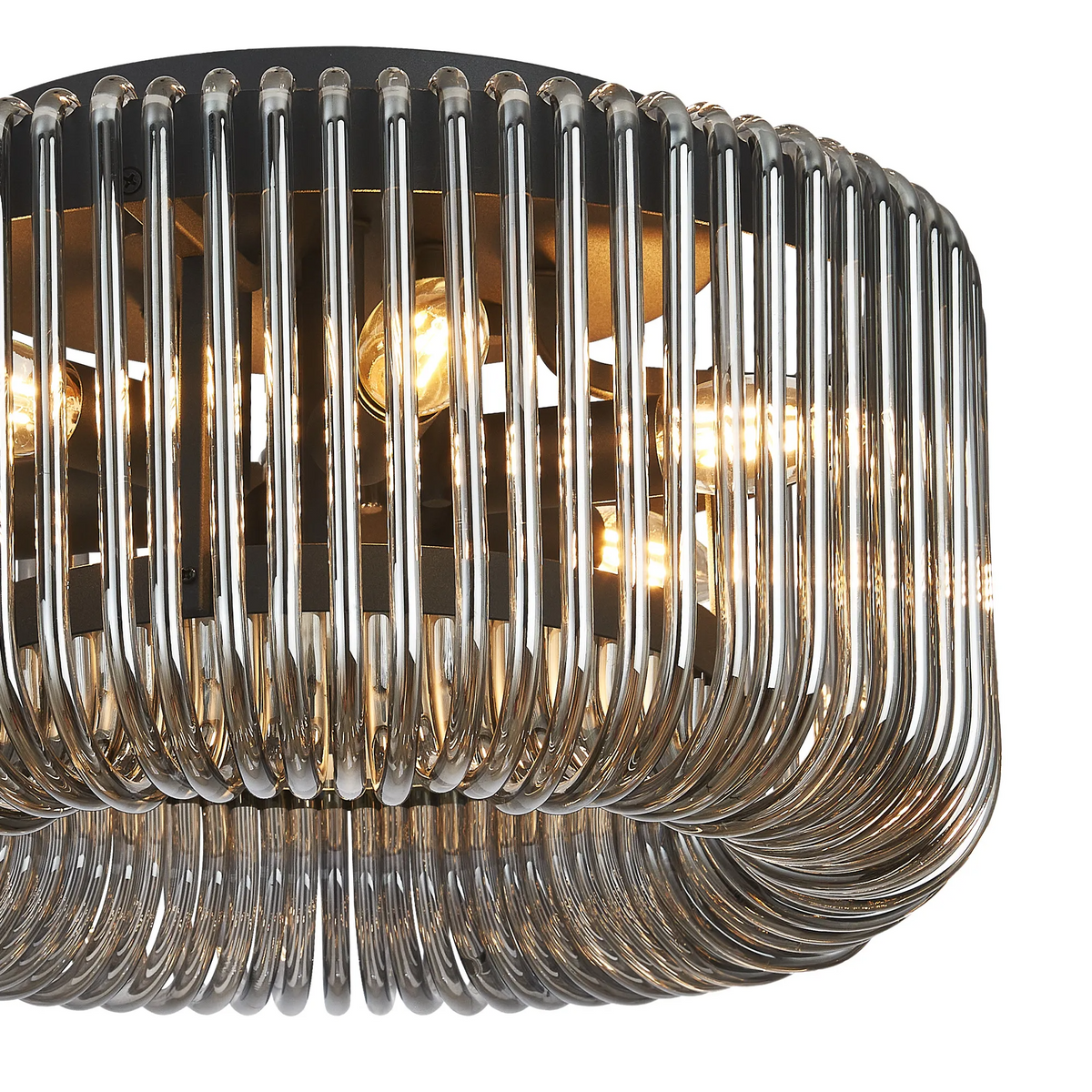 Jevington 400mm Flush Ceiling Light in Black with Smoked Glass