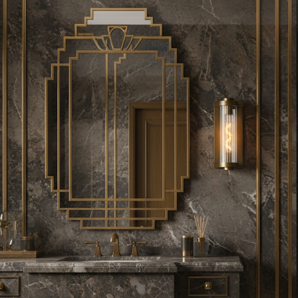 Beeley IP54 Wall Light in Matt Bronze with Ribbed Glass Shade