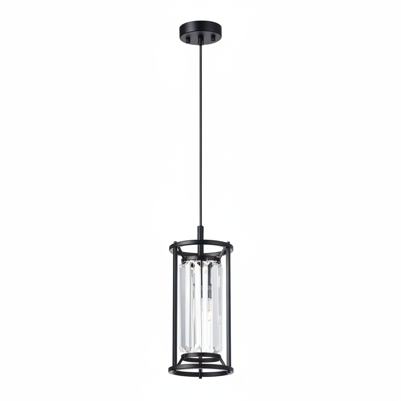 Black pendant light with clear crystal shade