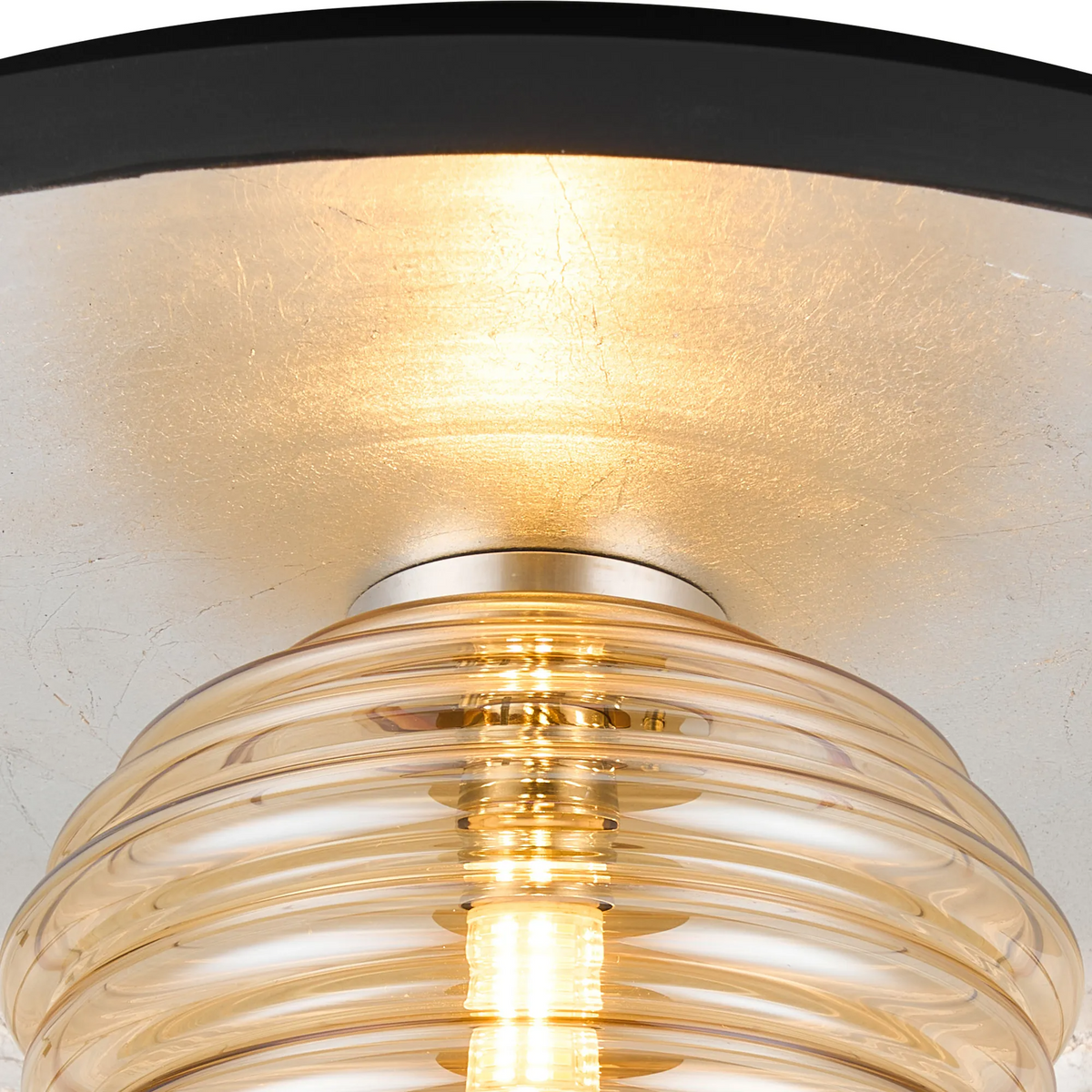 Reston Wall or Ceiling Light in Anthracite and Silver Leaf with Amber Rippled Glass Shade