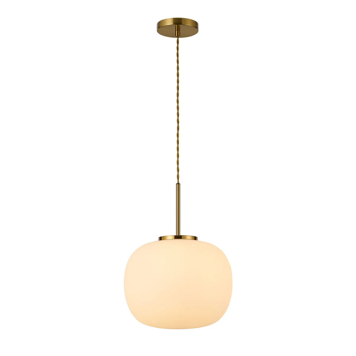 Lumiere Milton Medium Oval Ball Pendant in Aged Brass & Frosted White Shade