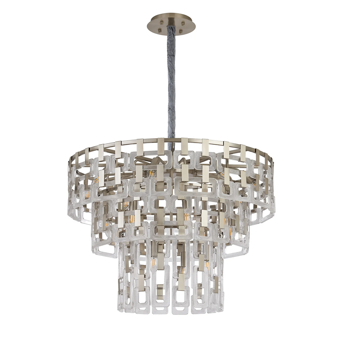 Heptonstall 840mm Three Tier Round Pendant in Satin Nickel with Clear Glass