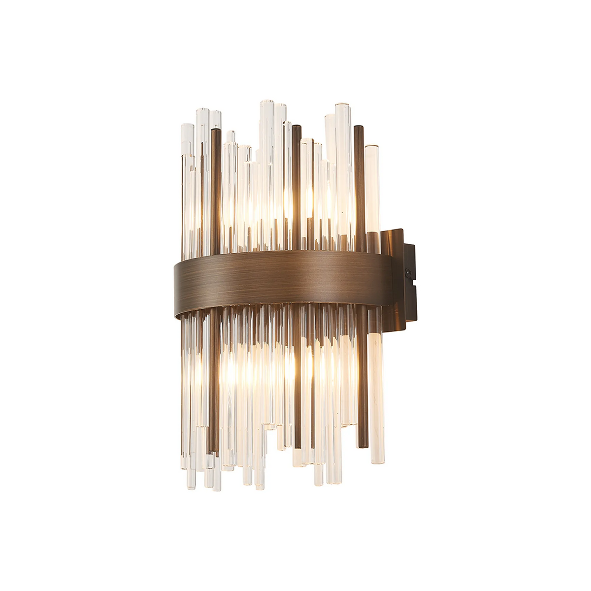 Bronze wall sconce with clear and bronze glass rods