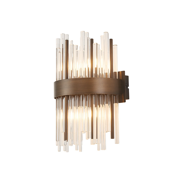 Bronze wall sconce with clear and bronze glass rods
