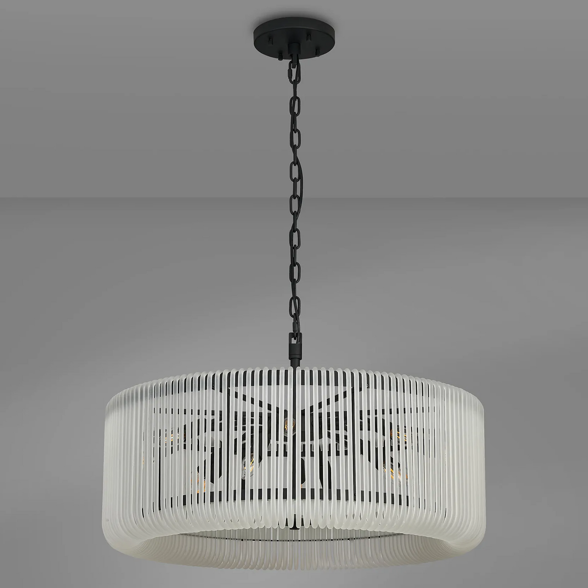 Jevington 780mm Pendant or Semi Flush in Black with Frosted Glass