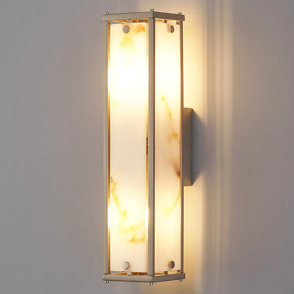 Scarva IP44 400mm Rectangular Wall Light in Satin Nickel with Brown Faux Alabaster
