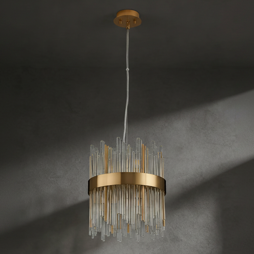 Gold and clear glass rod chandelier