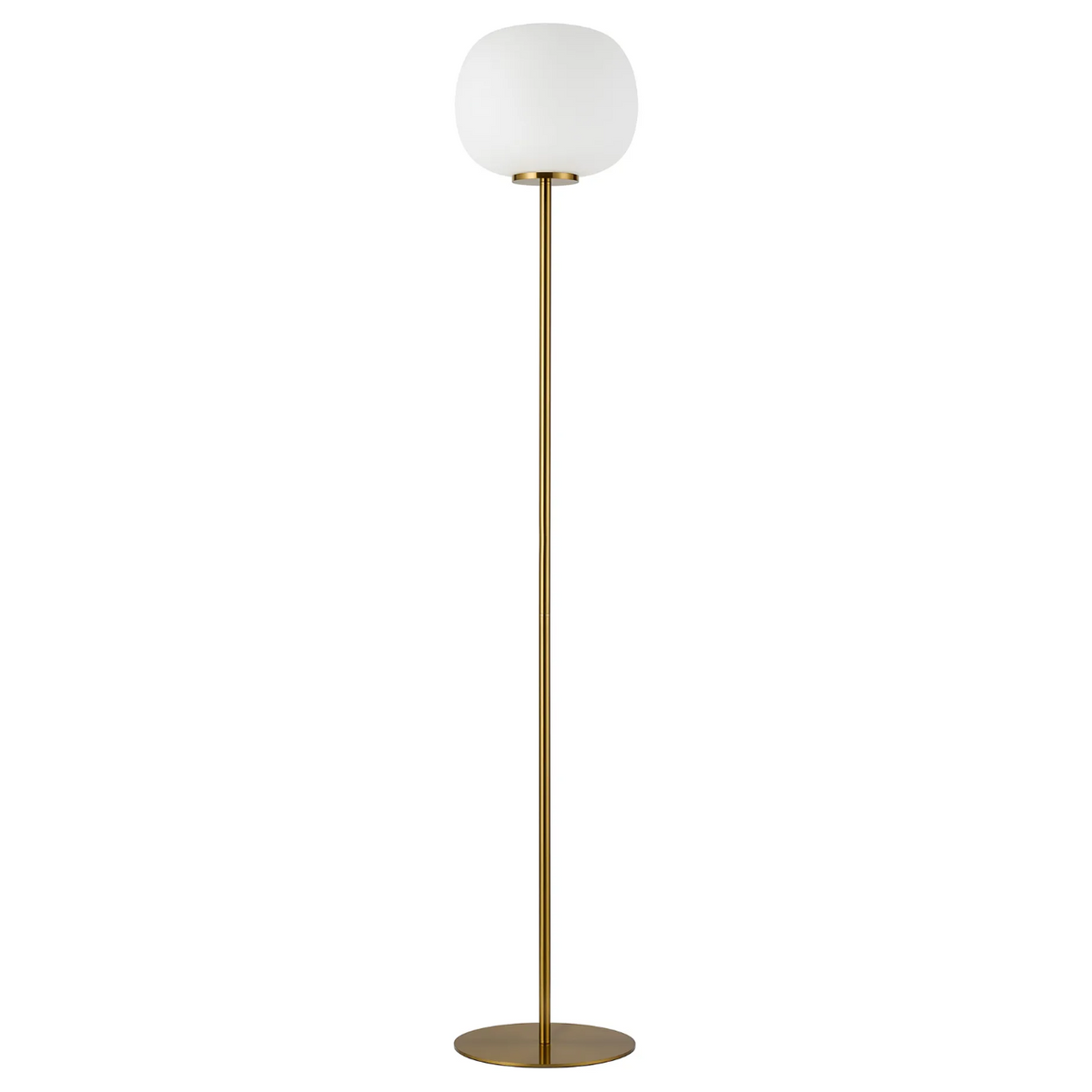 Milton Medium Oval Ball Floor Lamp in Aged Brass & Frosted White Shade