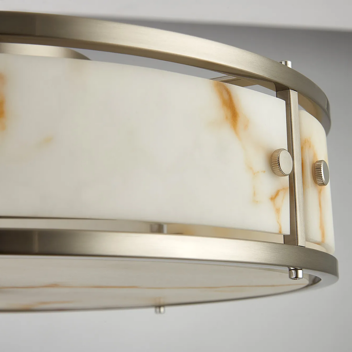 Scarva IP44 400mm Round Ceiling Light in Satin Nickel with Brown Faux Alabaster