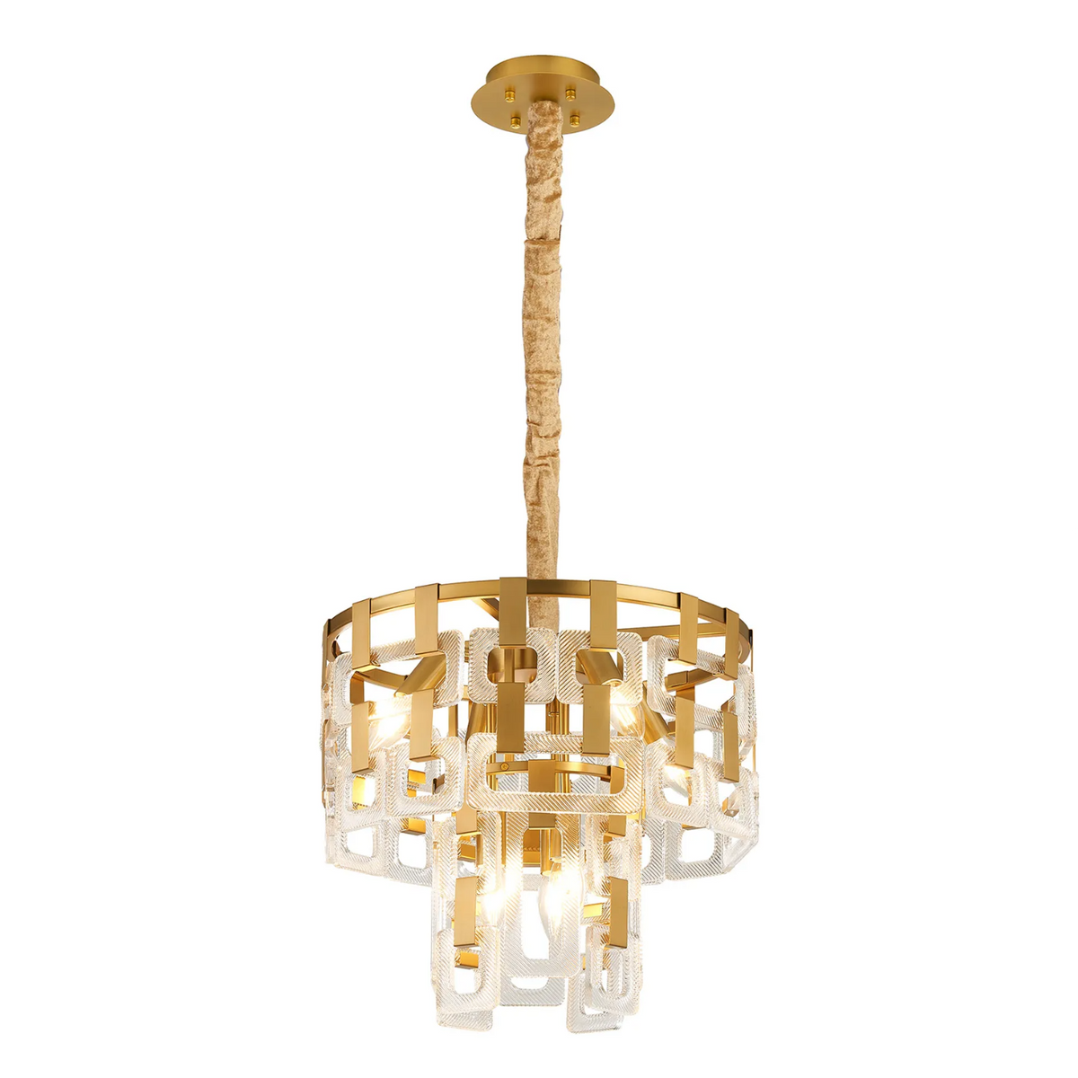 Heptonstall 410mm Two Tier Round Pendant in Matt Gold with Clear Glass