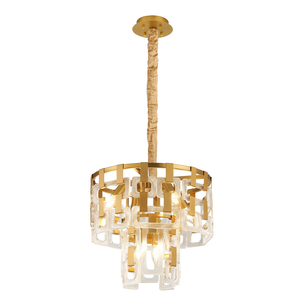 Heptonstall 410mm Two Tier Round Pendant in Matt Gold with Clear Glass