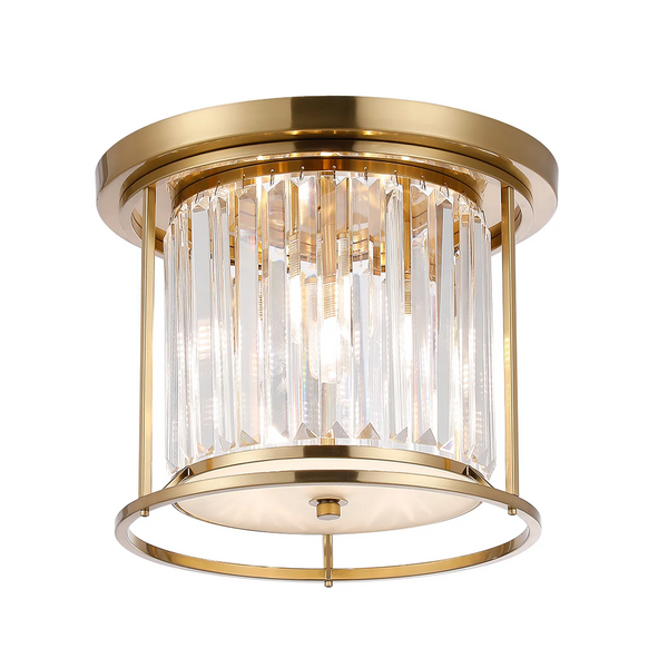 Gold flush mount light fixture with clear crystal rods