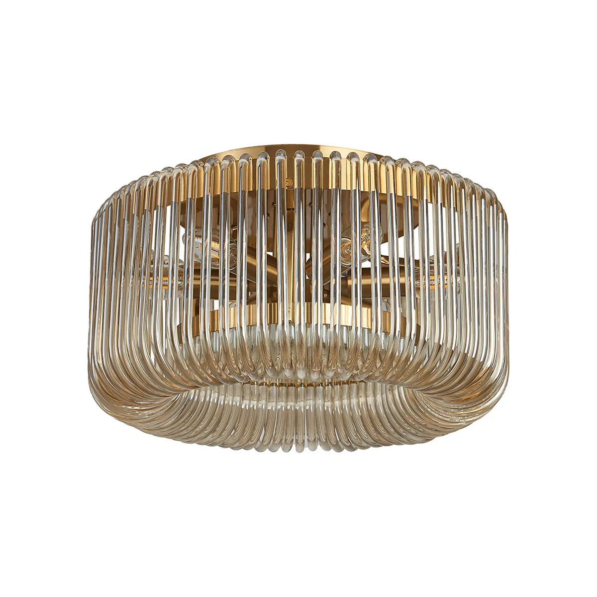 Jevington 400mm Flush Ceiling Light in Brass with Smoke Brown Glass
