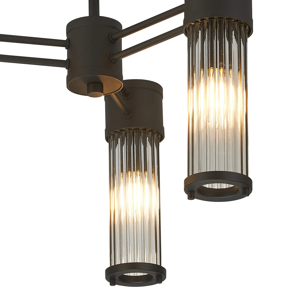 Tansley E14 IP44 Three Light Semi Flush Ceiling Light in Satin Black with Clear Glass Rods