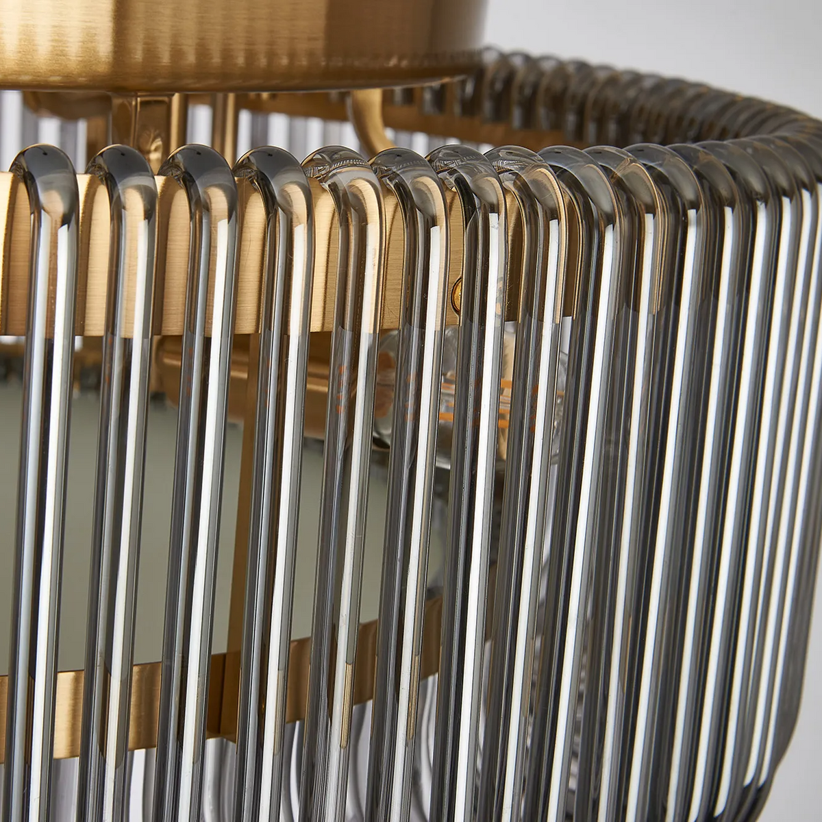 Jevington 600mm Flush Ceiling Light in Brass with Smoked Glass