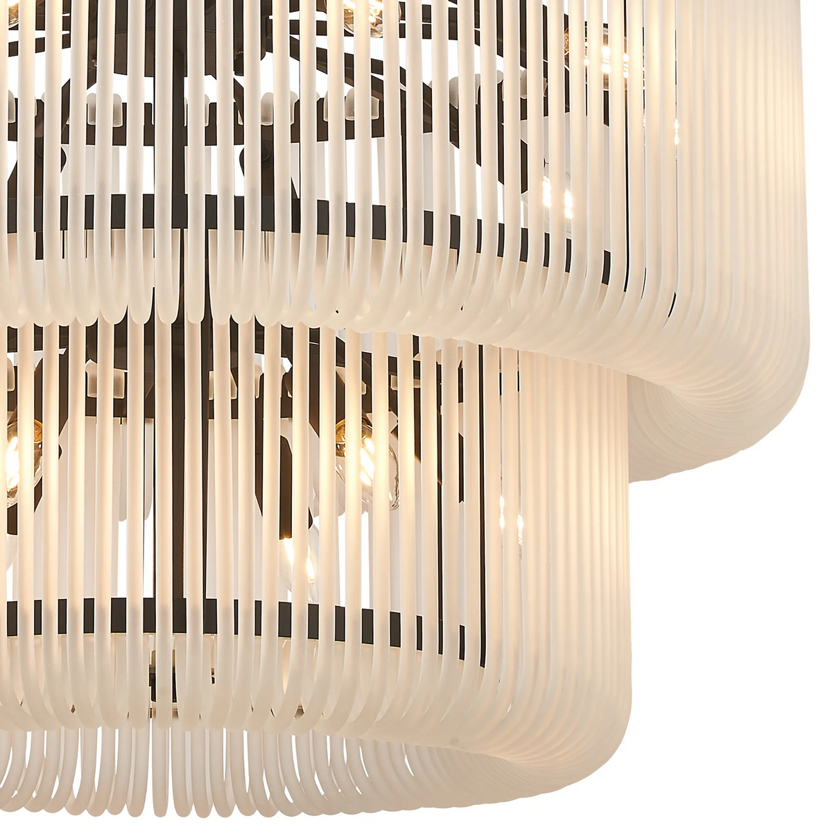 Jevington 780mm Two Tier Pendant or Semi Flush in Black with Frosted Glass