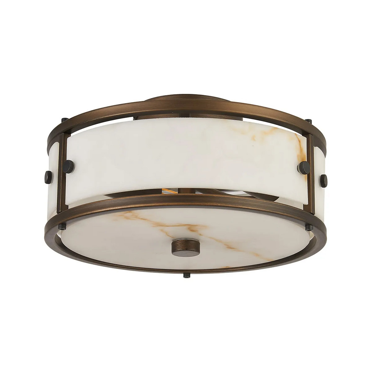 Scarva IP44 250mm Round Ceiling Light in Bronze with Brown Faux Alabaster