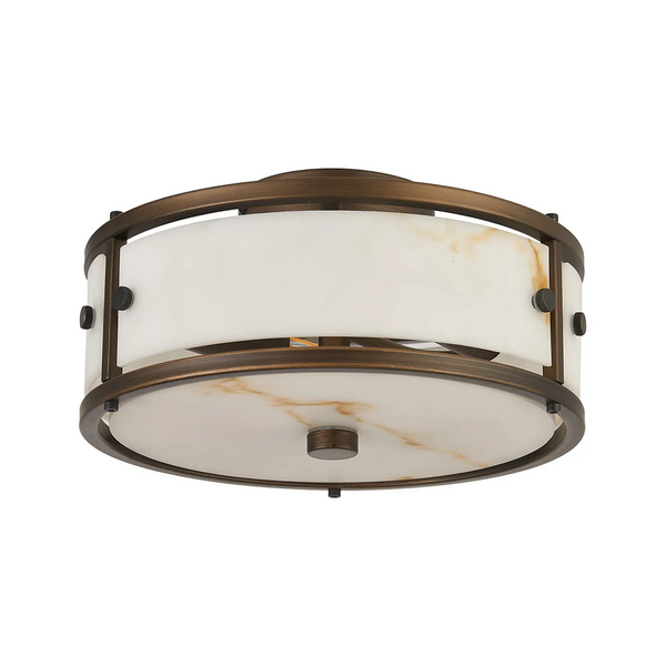 Scarva IP44 250mm Round Ceiling Light in Bronze with Brown Faux Alabaster