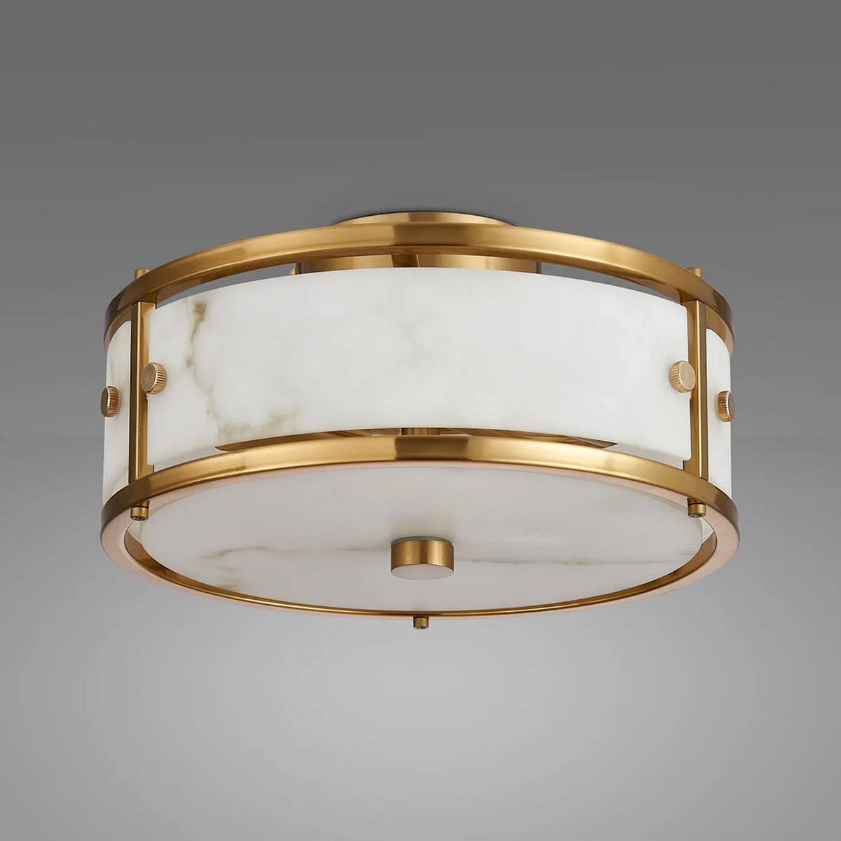 Scarva IP44 250mm Round Ceiling Light in Brass with Grey Faux Alabaster